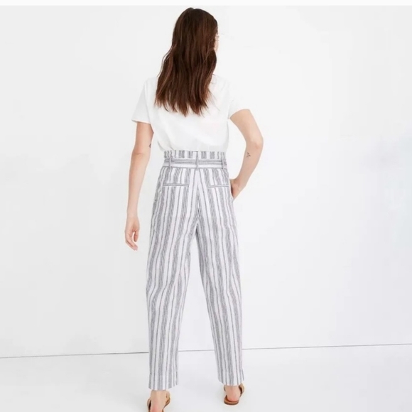 NWT Madewell Linen Paperbag Stripe Pants - 8 - Picture 2 of 9